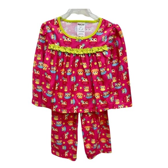 Night Life Owl Pajama Set Pink Long Sleeve Top & Pants NWT Size 3T - Picture 2 of 6